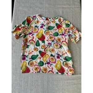 Silk Land Vintage Silk Top Multicolor Fruit Print Size M